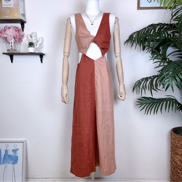 SOVERE Duet Linen Midi Dress Pink Spice
